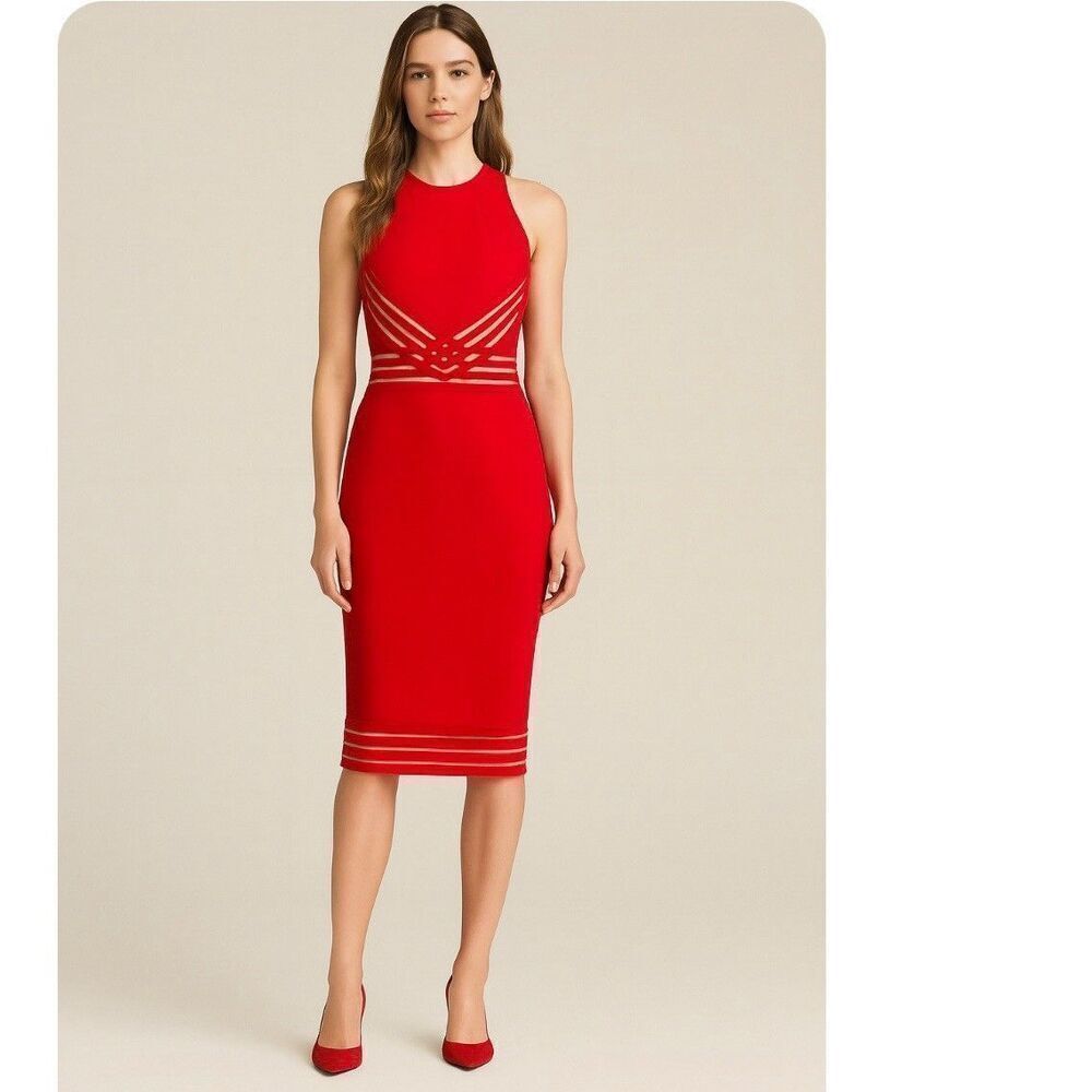 Christopher Kane Red Cutout Bandage Bodycon Midi Dress US 6 ( UK 10 / EU 38)